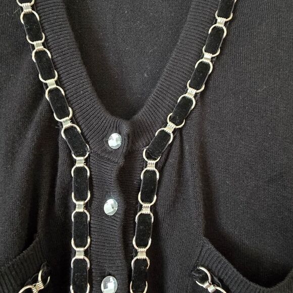 CACHE Vintage Women's Black Cardigan Embellished Size Small Y2K - Picture 7 of 10
